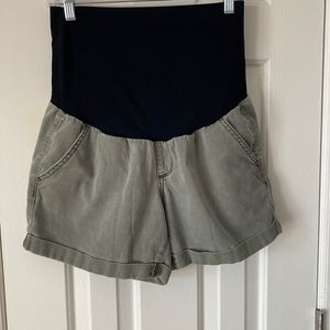 A. Glow Maternity Light Olive Shorts, Size 10